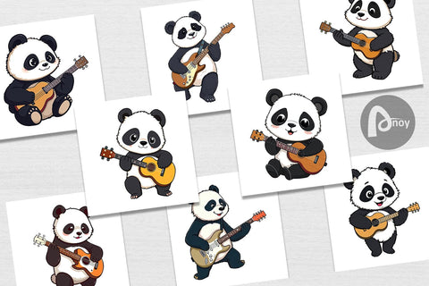 Digital Paper Guitar Panda Digital Pattern artnoy 