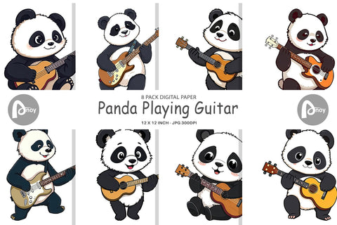 Digital Paper Guitar Panda Digital Pattern artnoy 