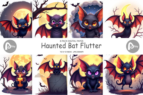 Digital Paper Halloween Bat Flutter Digital Pattern artnoy 