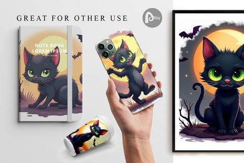 Digital Paper Halloween Cat Glow Digital Pattern artnoy 