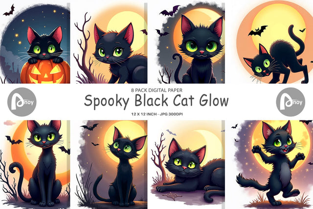 Digital Paper Halloween Cat Glow Digital Pattern artnoy 