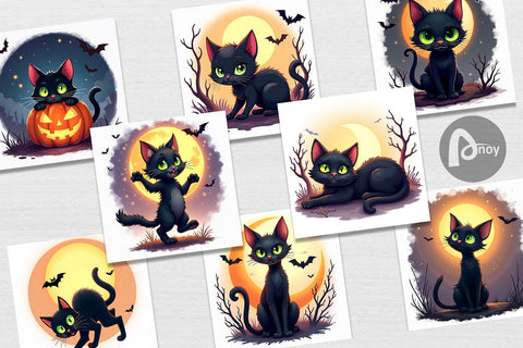 Digital Paper Halloween Cat Glow Digital Pattern artnoy 