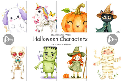Digital Paper Halloween Characters Digital Pattern artnoy 