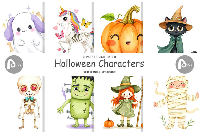 Digital Paper Halloween Characters Digital Pattern artnoy 