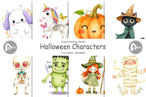 Digital Paper Halloween Characters Digital Pattern artnoy 