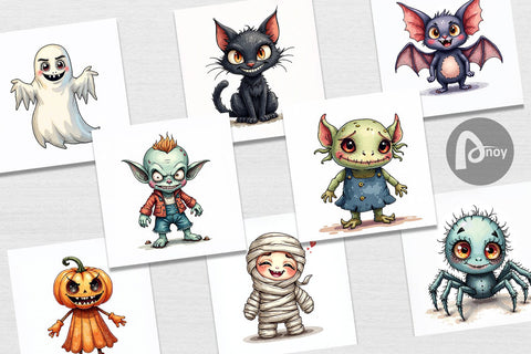 Digital Paper Halloween Characters Watercolor Digital Pattern artnoy 