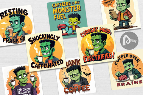 Digital Paper Halloween Frankenstein Coffee Digital Pattern artnoy 