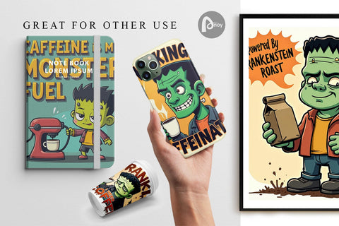 Digital Paper Halloween Frankenstein Coffee Digital Pattern artnoy 