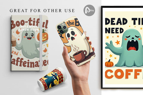 Digital Paper Halloween Ghost Coffee Digital Pattern artnoy 