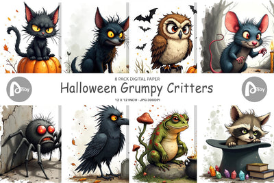 Digital Paper Halloween Grumpy Critters Digital Pattern artnoy 