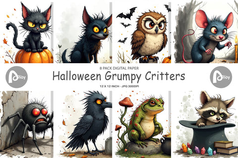 Digital Paper Halloween Grumpy Critters Digital Pattern artnoy 