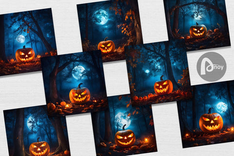 Digital Paper Halloween Jack-O-Lantern Digital Pattern artnoy 