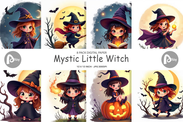 Digital Paper Halloween Little Witch Digital Pattern artnoy 