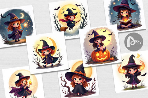 Digital Paper Halloween Little Witch Digital Pattern artnoy 