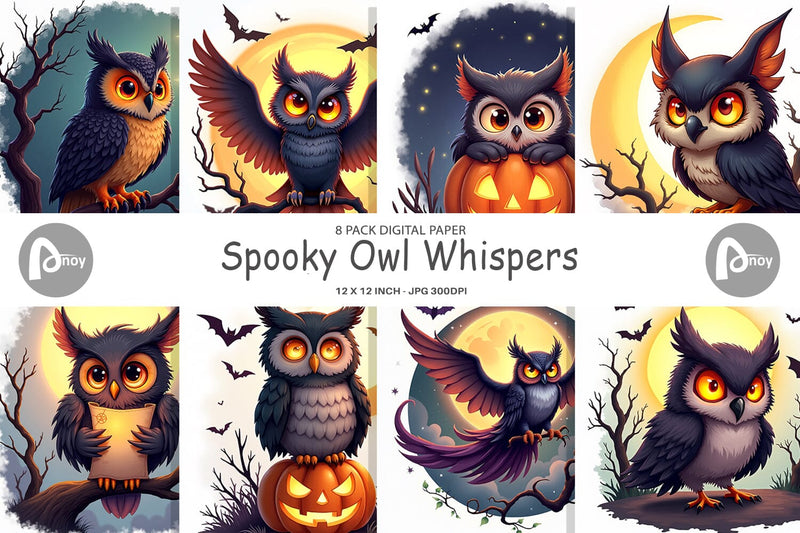 Digital Paper Halloween Owl Whispers Digital Pattern artnoy 