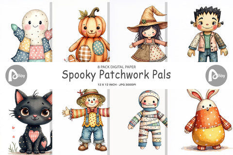 Digital Paper Halloween Patchwork Pals Digital Pattern artnoy 