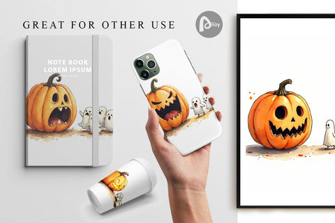 Digital Paper Halloween Pumpkin Ghosts Digital Pattern artnoy 