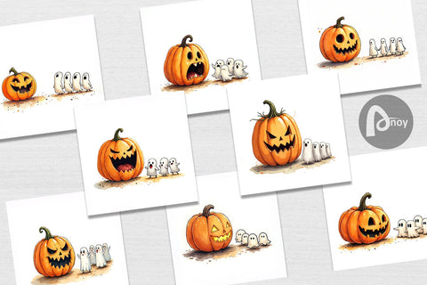 Digital Paper Halloween Pumpkin Ghosts Digital Pattern artnoy 