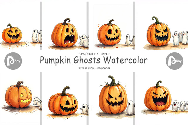 Digital Paper Halloween Pumpkin Ghosts Digital Pattern artnoy 