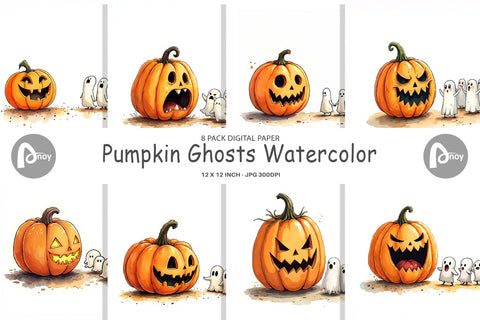 Digital Paper Halloween Pumpkin Ghosts Digital Pattern artnoy 