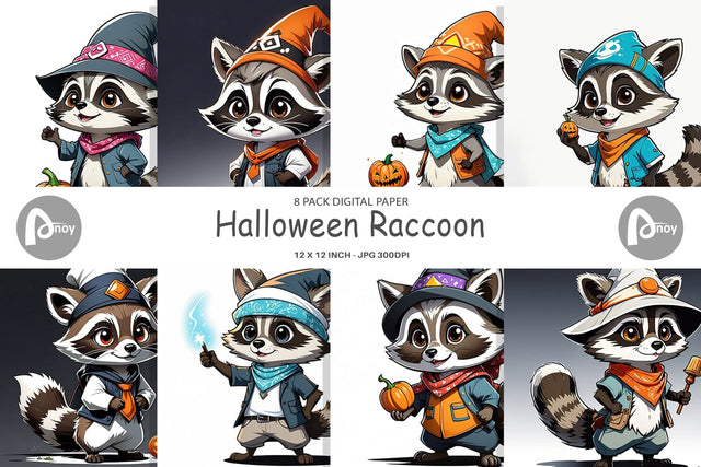 Digital Paper Halloween Raccoon Digital Pattern artnoy 