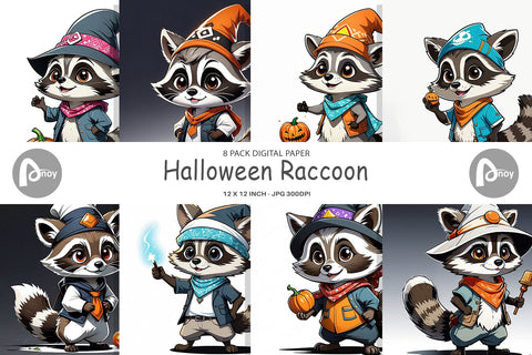 Digital Paper Halloween Raccoon Digital Pattern artnoy 