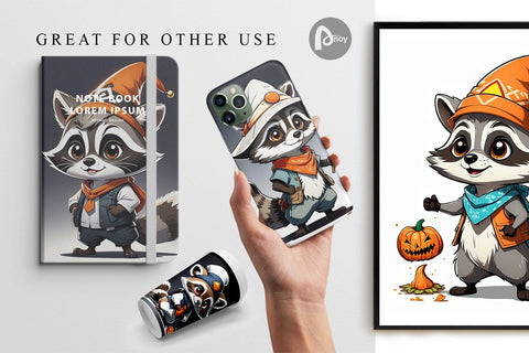 Digital Paper Halloween Raccoon Digital Pattern artnoy 