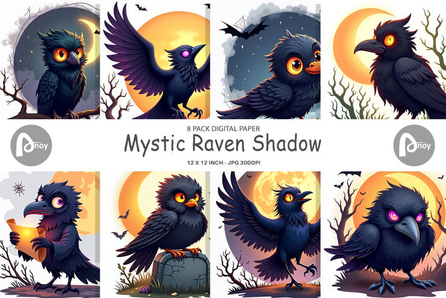 Digital Paper Halloween Raven Shadow Digital Pattern artnoy 