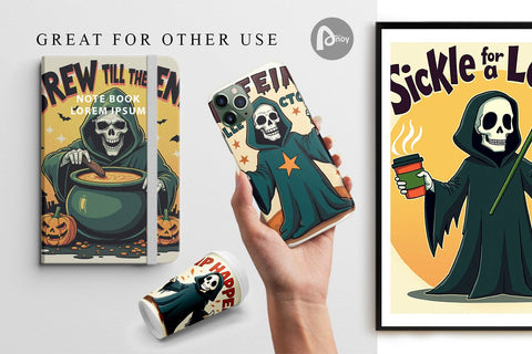 Digital Paper Halloween Reaper Coffee Digital Pattern artnoy 