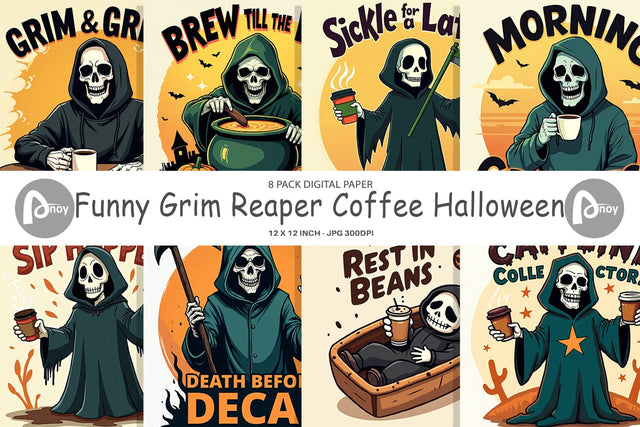 Digital Paper Halloween Reaper Coffee Digital Pattern artnoy 