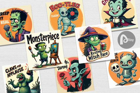 Digital Paper Halloween Retro Monster Digital Pattern artnoy 