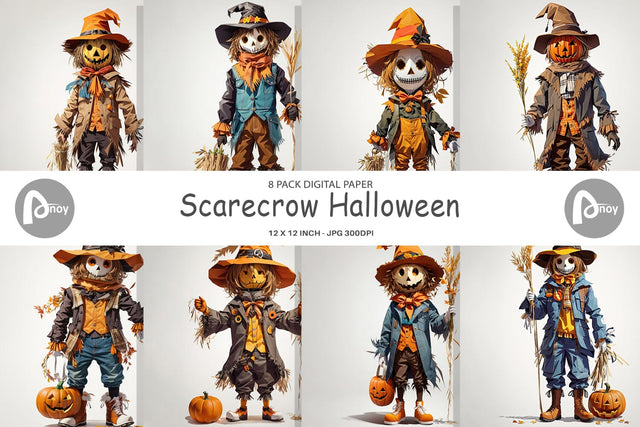 Digital Paper Halloween Scarecrow Digital Pattern artnoy 