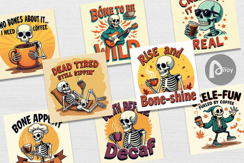 Digital Paper Halloween Skeleton Coffee Digital Pattern artnoy 