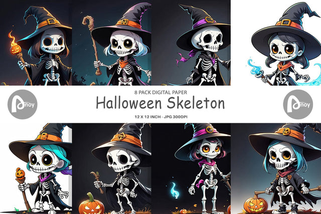 Digital Paper Halloween Skeleton Digital Pattern artnoy 