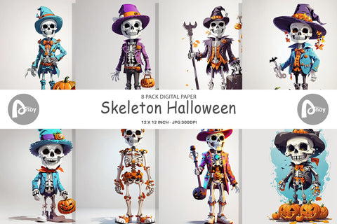 Digital Paper Halloween Skeleton Digital Pattern artnoy 