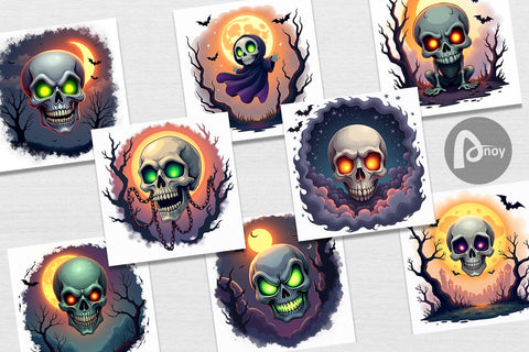 Digital Paper Halloween Skull Glow Digital Pattern artnoy 