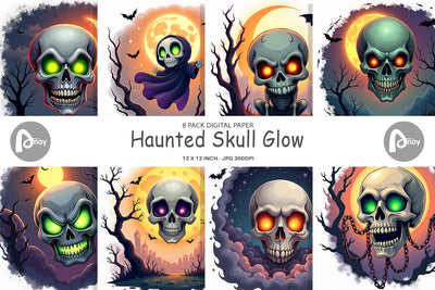 Digital Paper Halloween Skull Glow Digital Pattern artnoy 