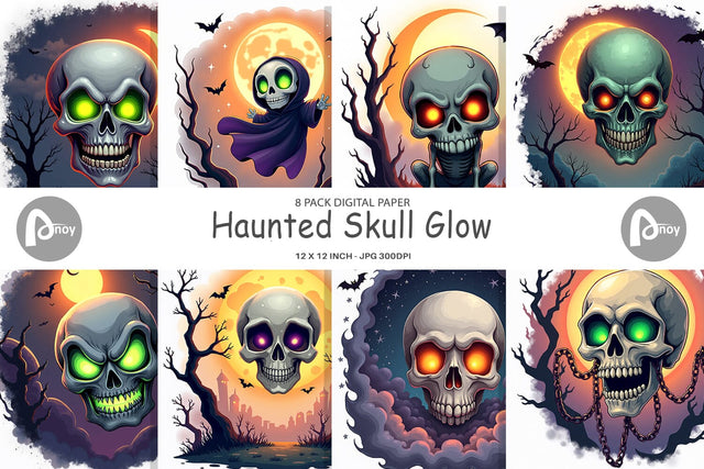 Digital Paper Halloween Skull Glow Digital Pattern artnoy 