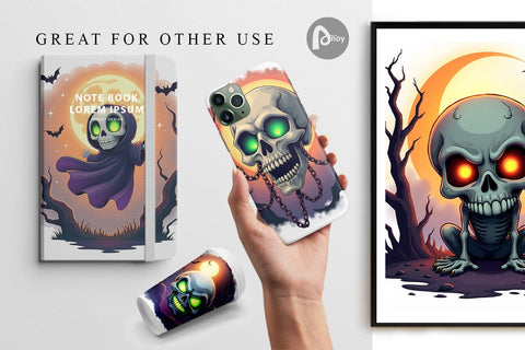 Digital Paper Halloween Skull Glow Digital Pattern artnoy 