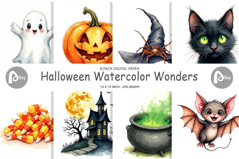 Digital Paper Halloween Wonders Watercolor Digital Pattern artnoy 