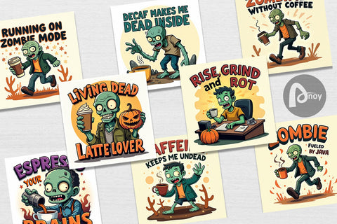 Digital Paper Halloween Zombie Coffee Digital Pattern artnoy 