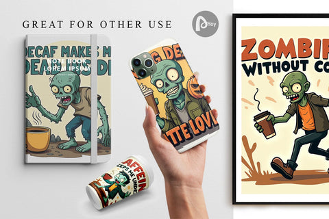 Digital Paper Halloween Zombie Coffee Digital Pattern artnoy 