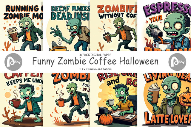 Digital Paper Halloween Zombie Coffee Digital Pattern artnoy 