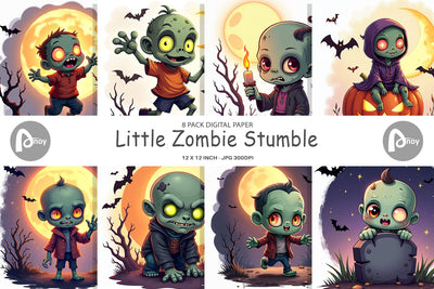 Digital Paper Halloween Zombie Stumble Digital Pattern artnoy 