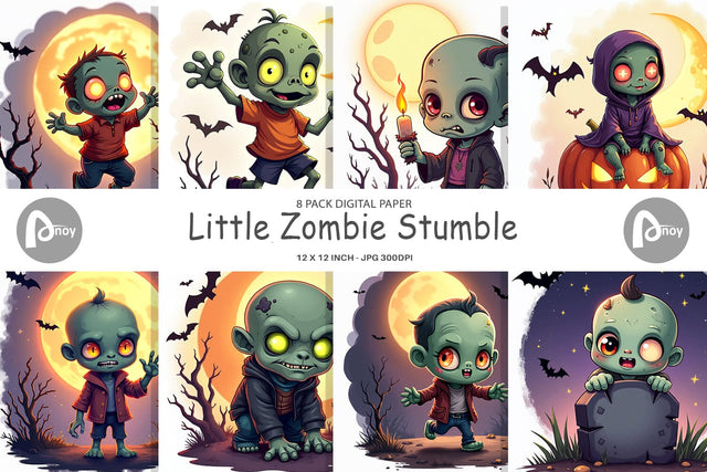 Digital Paper Halloween Zombie Stumble Digital Pattern artnoy 