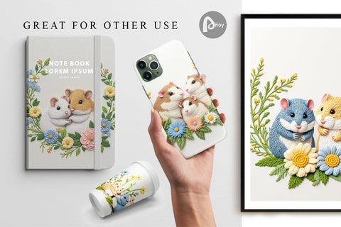 Digital Paper Hamster Embroidery Digital Pattern artnoy 