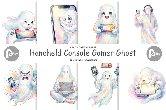 Digital Paper Handheld Console Gamer Ghost Digital Pattern artnoy 