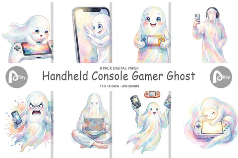 Digital Paper Handheld Console Gamer Ghost Digital Pattern artnoy 