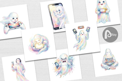 Digital Paper Handheld Console Gamer Ghost Digital Pattern artnoy 