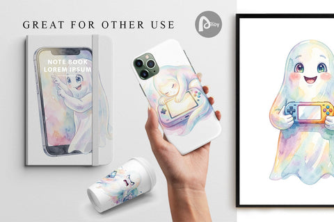 Digital Paper Handheld Console Gamer Ghost Digital Pattern artnoy 